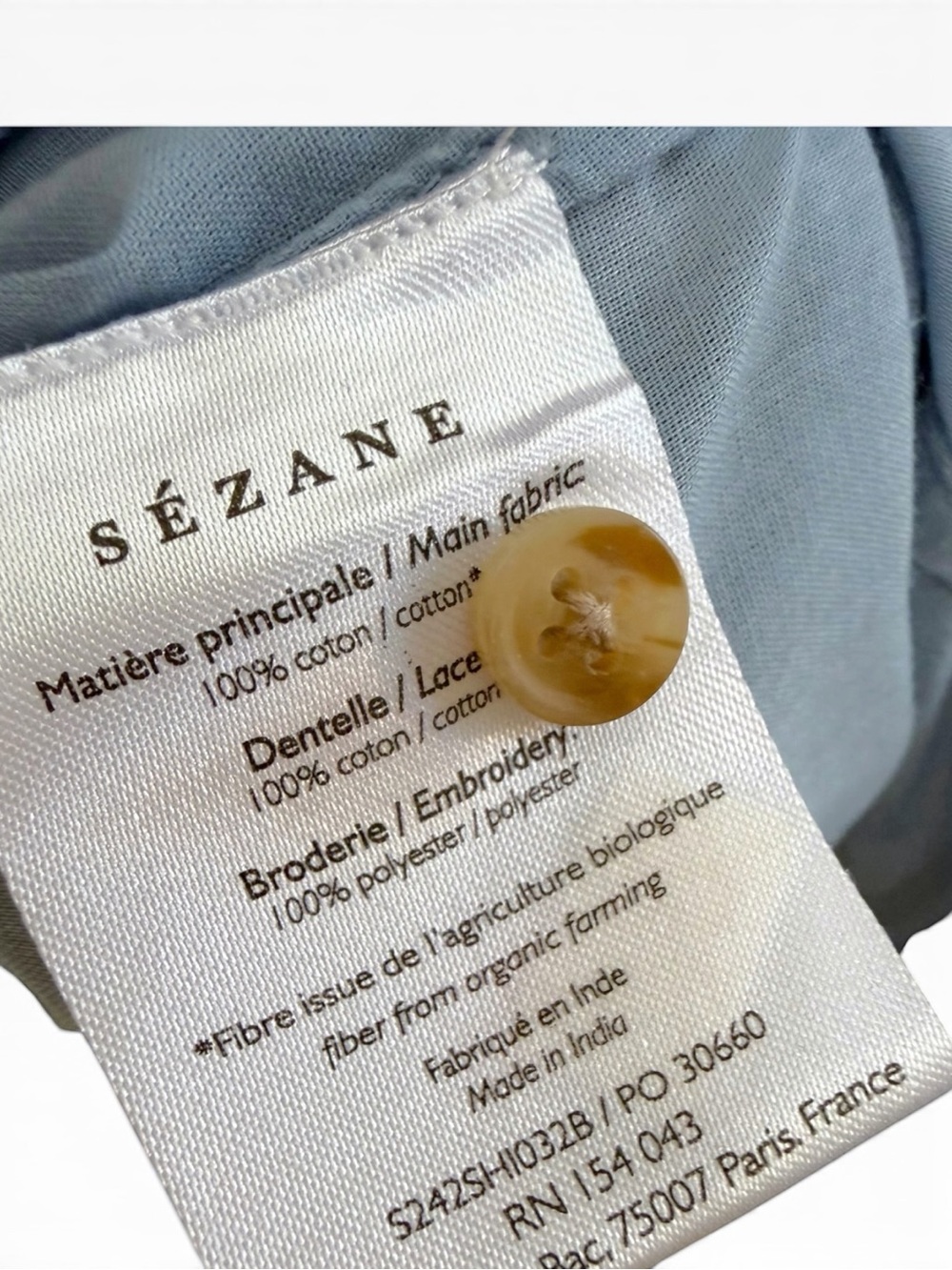 Sézane Chlo Shirt Vintage Blue Lace Ruffle Collar Size 42/10/ M US Cottagecoe - Picture 6 of 14